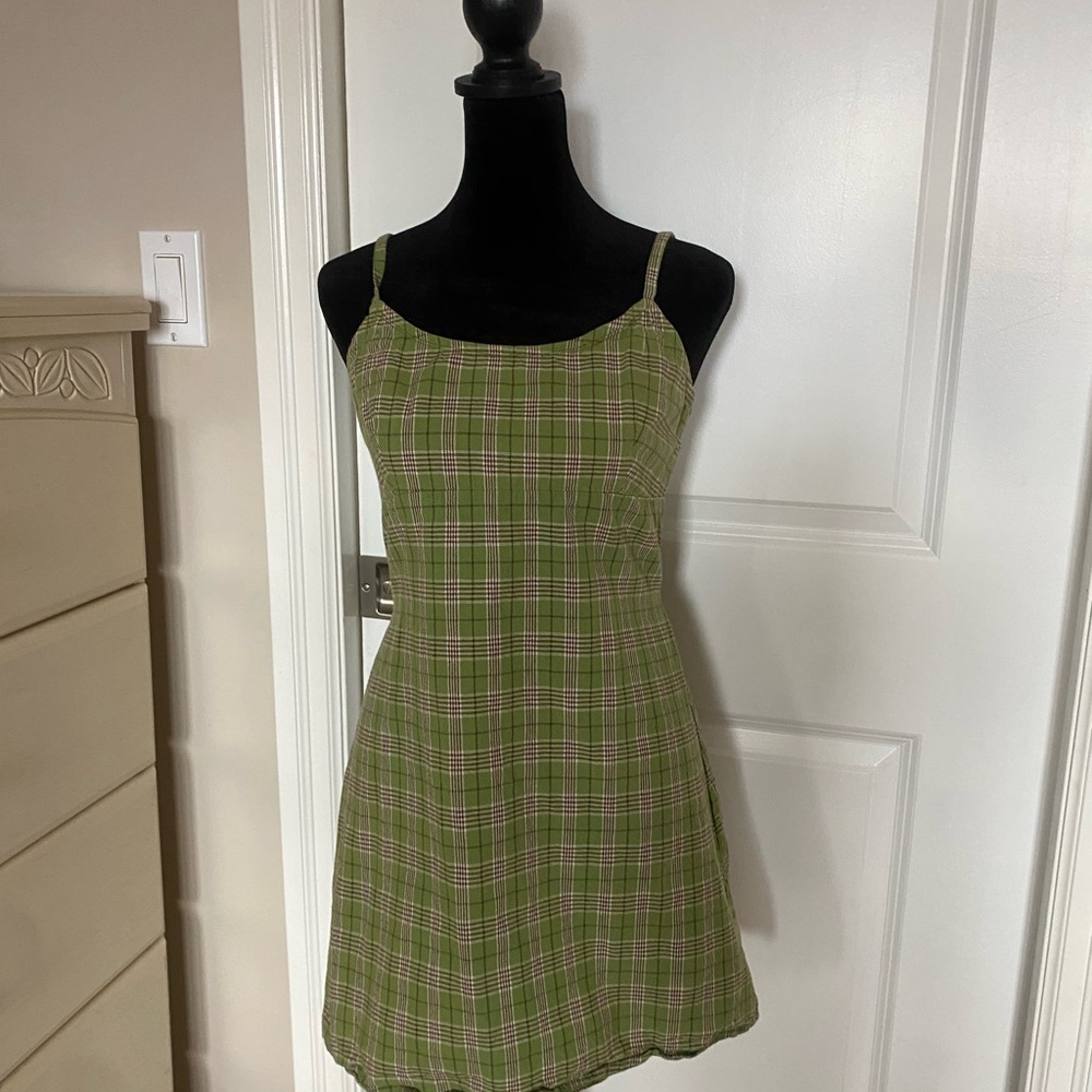 Brandy Melville Olive Plaid Mini Dress